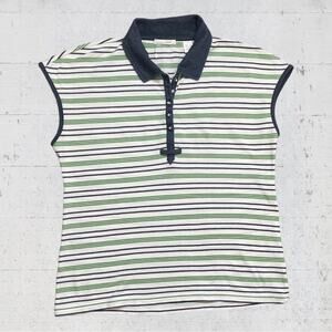 Liz Golf Pique Knit Cap Sleeve Stripe Golf Polo Shirt Size Large